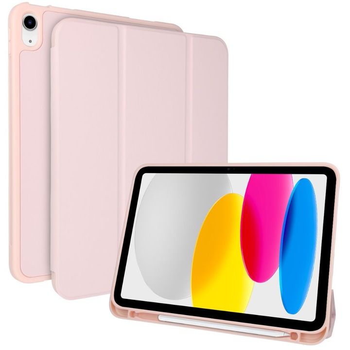 Husa carte, pentru iPad 11", A16 2025, a 11-a generatie, stand, decupaje precise, Roz deschis