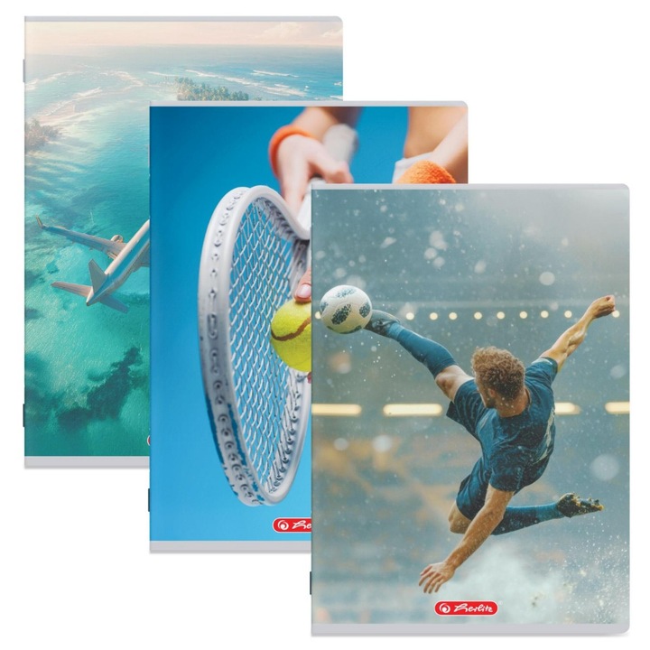 Set de 3 caiete A4, 80 file, Herlitz, dictando, hartie 70 g/mp, FSC Megamix