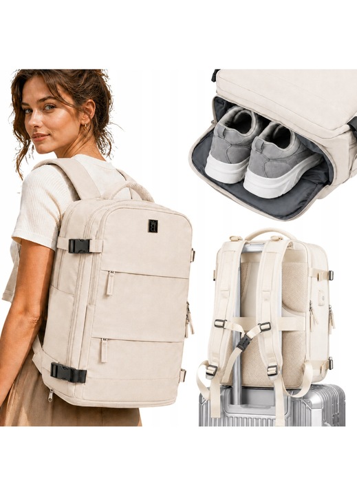 Rucsac de Avion 40x25x20 cm, Bagaj de Mana 20L, Cabina, Ryanair, Wizz Air, Laptop 15.6", Compartiment pentru Incaltaminte, USB, Prindere pentru Troler, Impermeabil