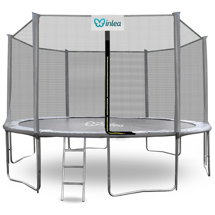Trambulina INLEA PREMIUM Jump 400 cm, plasă de siguranță exterioară, gri, capacitate 200 Kg