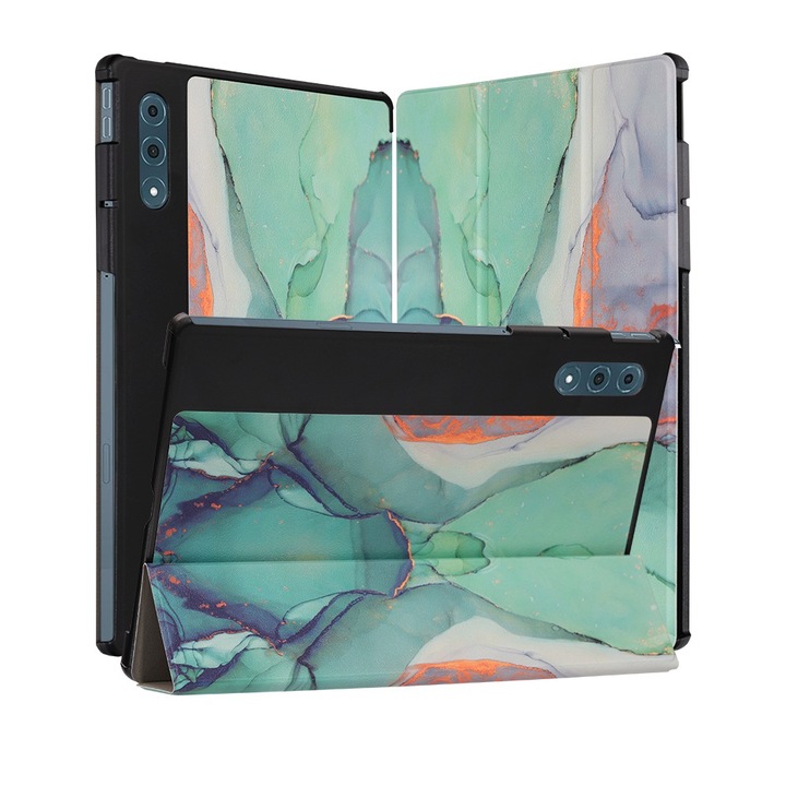 Husa de protectie pentru Lenovo Yoga Tab Plus 12.7 DaDen FoldPro, Mod stativ, Unghi pana la 65°, Piele ecologica, Verde