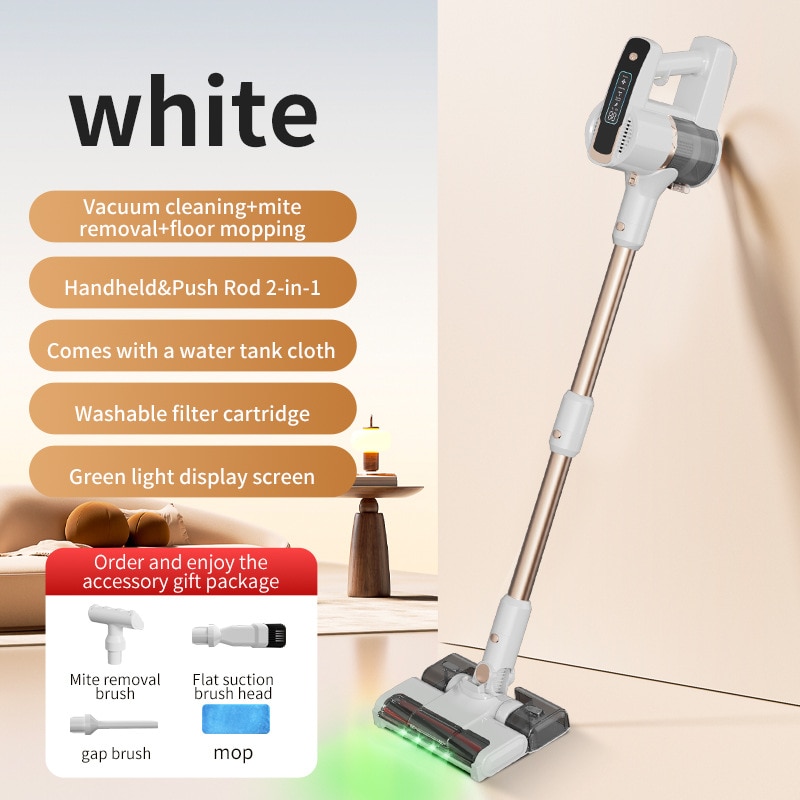 Aspirator Vertical Fara Fir 2-in-1 Premium, Aiorber, 10000Pa 180W Aspira si Spala Simultan Uscat-Umed. Putere Mare de Aspirare, Alb