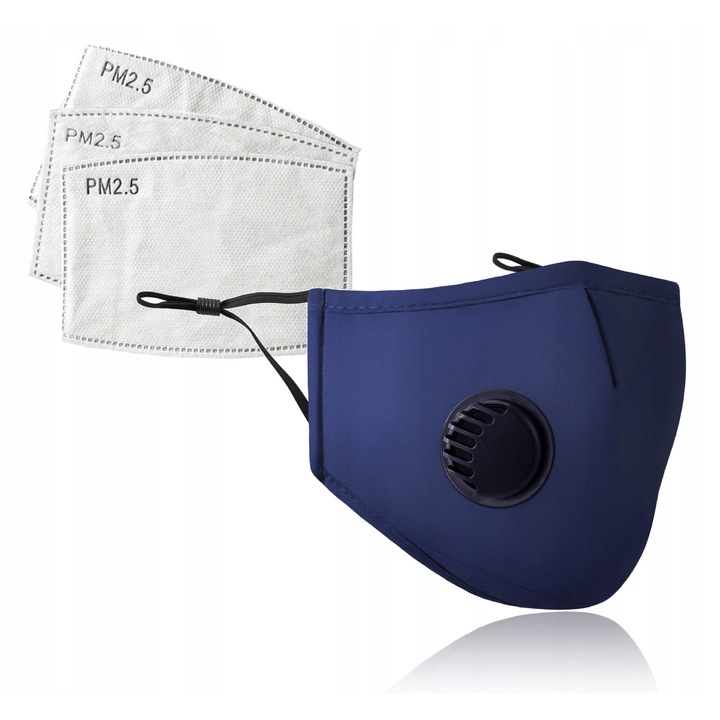 FFP1 orvosi maszk, 3 db PM 2.5 szűrővel, fekete, univerzális méret