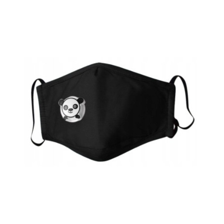 Gyermekmaszk szett PANDA BLACK + 3x PM 2.5 szűrő, 20x13, 5cm, mosható, állítható