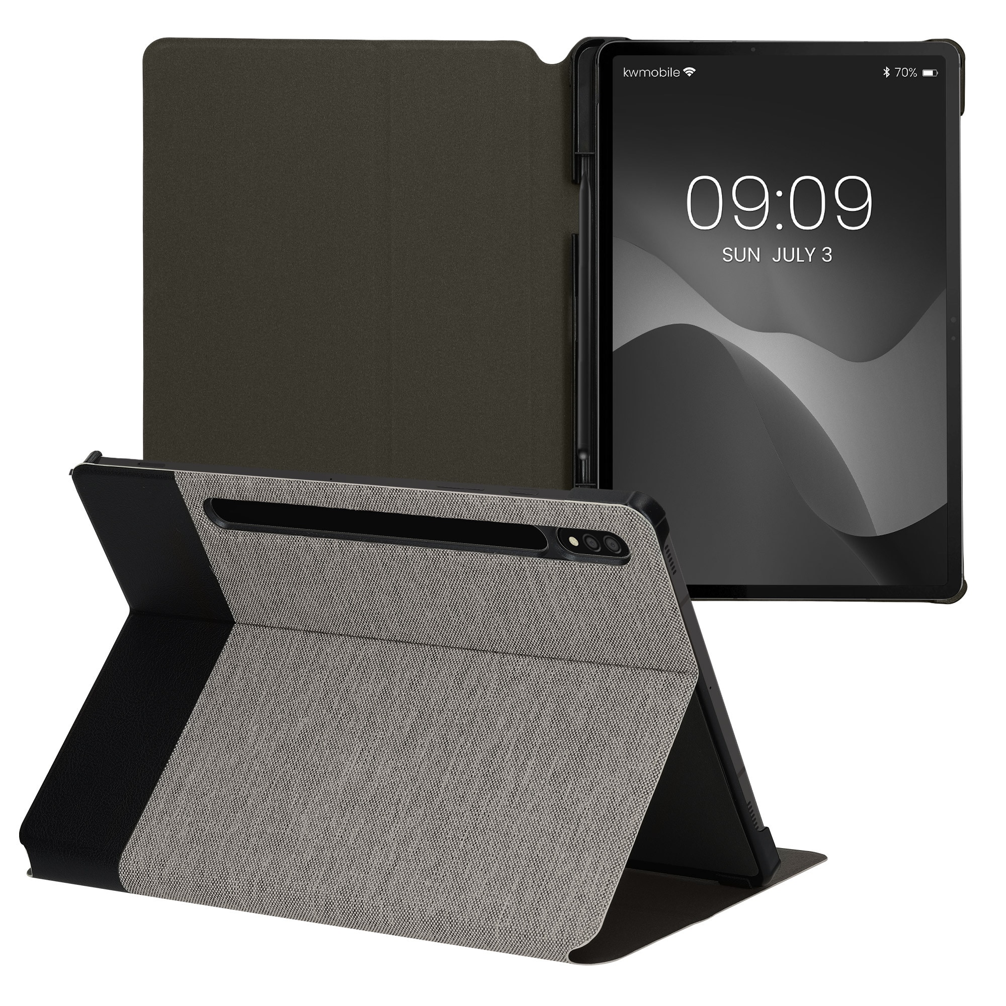 Book Cover kwmobile pentru Samsung Galaxy Tab S8/Galaxy Tab S7, Textil, Gri/Negru, 60385.25