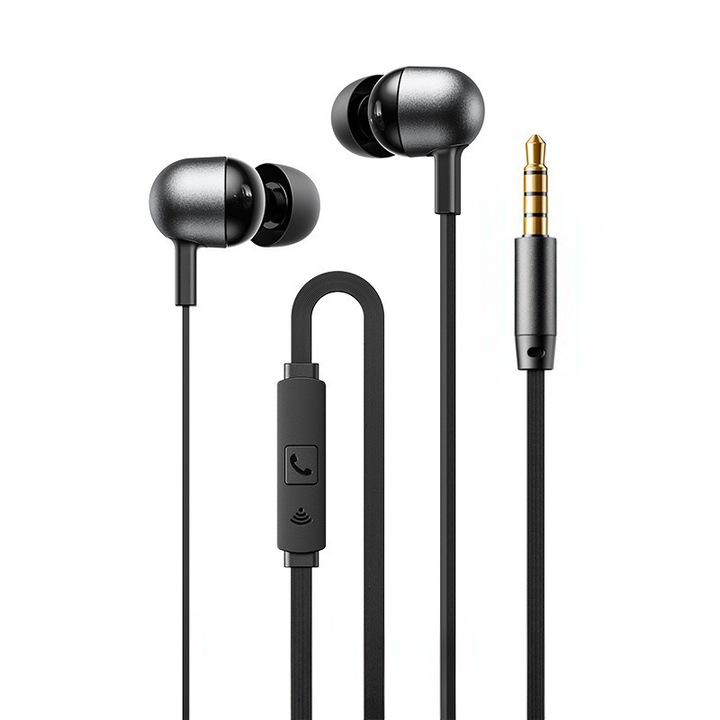 Casti cu fir, mufa de 3, 5 mm, casti cu control pe cablu de inalta fidelitate, negru