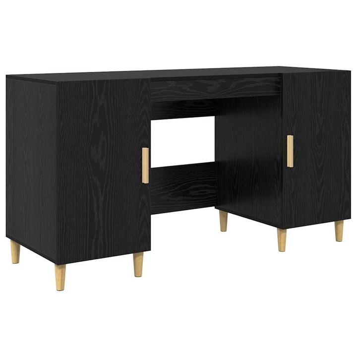 vidaXL Asztal polcokkal ajtóval Fekete tölgy 140 x 50 x 75 cm Faanyag 886236