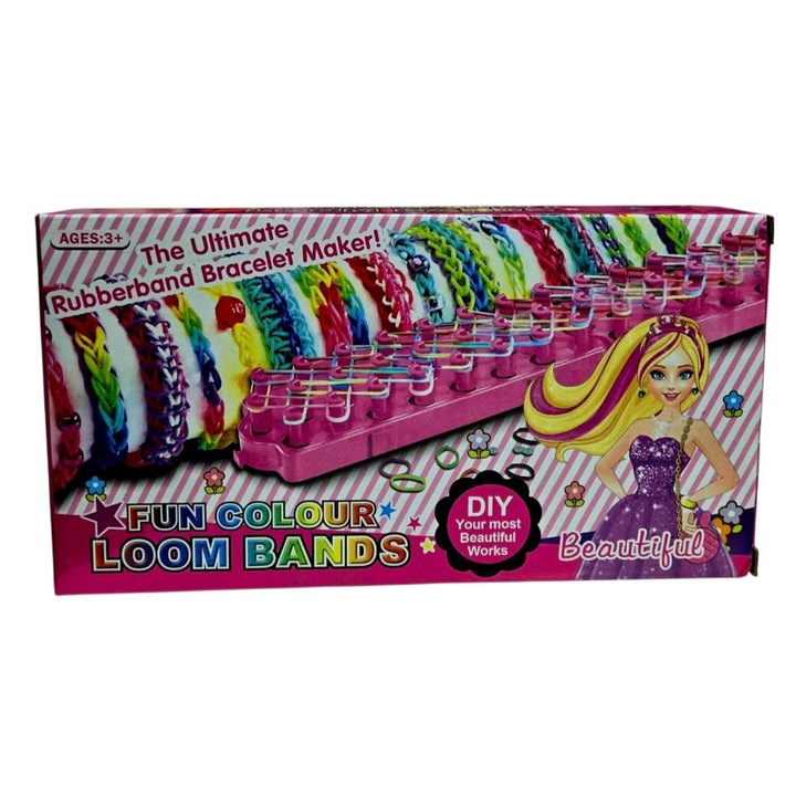 Set creativ impletire elastice colorate cu aparat si ustensile
