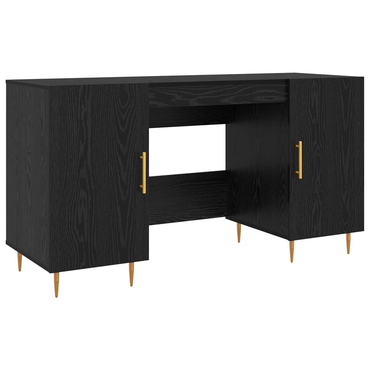 vidaXL Asztal polcokkal tárolóval Musta tammi 140 x 50 x 75 cm Faanyag 879527