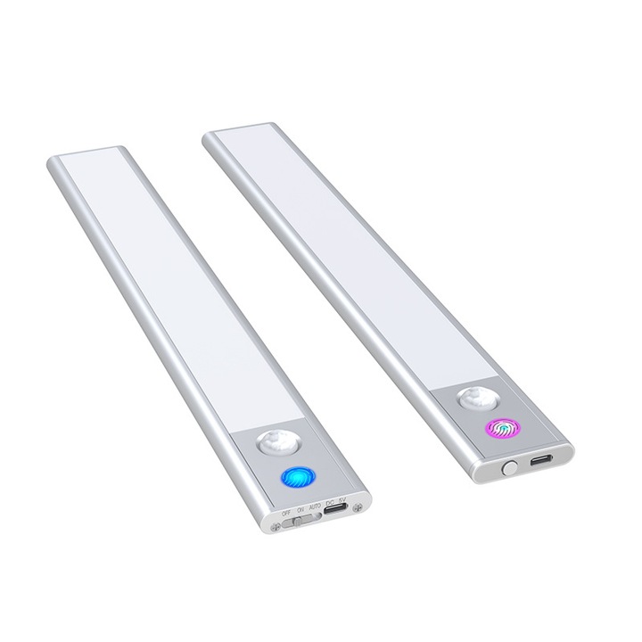 Intelligens LED lámpa, Aiorber, mozgásérzékelővel, 20 cm, 1500 mAh újratölthető akkumulátor, tapadó vagy mágneses rögzítéssel, érintésvezérlés, 3 állítható színhőmérséklet, fehér