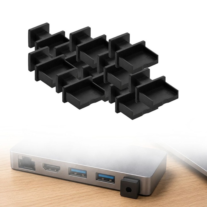 10 db porvédő dugó USB-A anya porthoz, FONIX PortGuard, porvédelem, páraálló, szöszálló, karcálló, biztonságos rögzítés, kiváló minőségű anyag, kopásálló, matt fekete