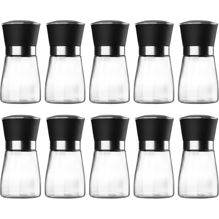 10 darabos hotder PG180 Bors-, Só- és Fűszerőrlő Készlet, 180ml Üvegtartály, Állítható Kerámia Őrlőmechanizmus, Fröccsenésgátló Kupak