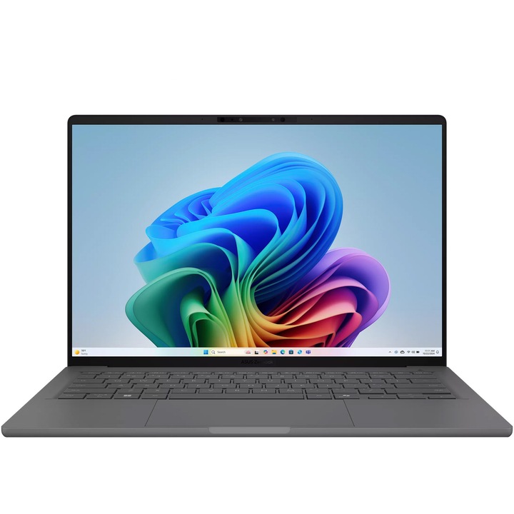 Laptop ASUS Zenbook A14 UX3407NA cu procesor Snapdragon® X2 Elite pana la 4.7GHz, 14'', WUXGA, OLED, 16GB LPDDR5X RAM, 512GB SSD, Qualcomm® Adreno™ GPU, Windows 11 Home, Iceland Gray