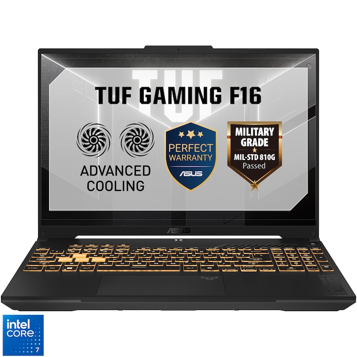 Laptop Gaming ASUS TUF F16 FX607VJR cu procesor Intel® Core™ 7 230H pana la 5.2GHz, 16'', Full HD+, 144Hz, IPS, 16GB DDR5 RAM, 512GB SSD, NVIDIA® GeForce RTX™ 3050 6GB GDDR6, No OS, Mecha Gray