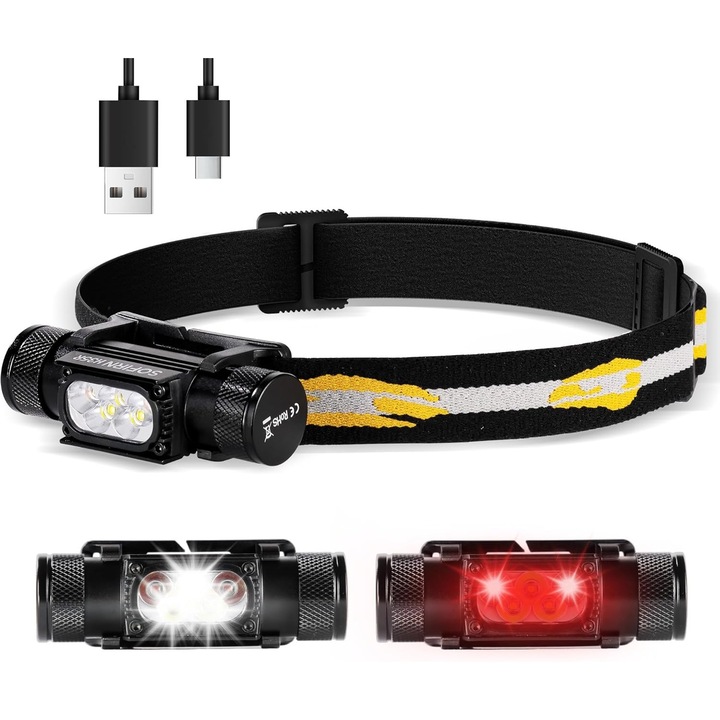 H35R újratölthető LED fejlámpa 660nm-es piros fénnyel, szuper fényes 1500 lumenes, 10 üzemmóddal, könnyű, IP68 vízálló futáshoz, horgászathoz [A energiaosztály]