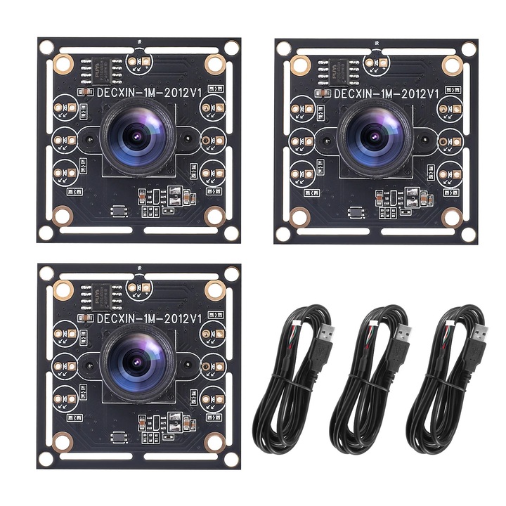 Modul camera ov9732, camera auto DVR / actiune, unghi larg 100°, set 3 bucati, 1280x720 HD 30 fps, detectie faciala, cablu 2 m