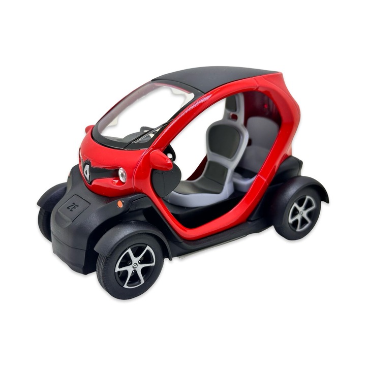 Renault Twizy piros fém replika modell nyitható ajtókkal és visszahúzós mechanizmussal, saját doboz nélkül