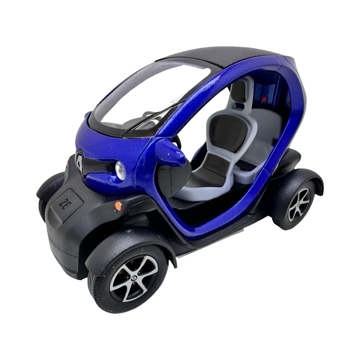 Renault Twizy kék fém replika modell nyitható ajtókkal és visszahúzós mechanizmussal, saját doboz nélkül