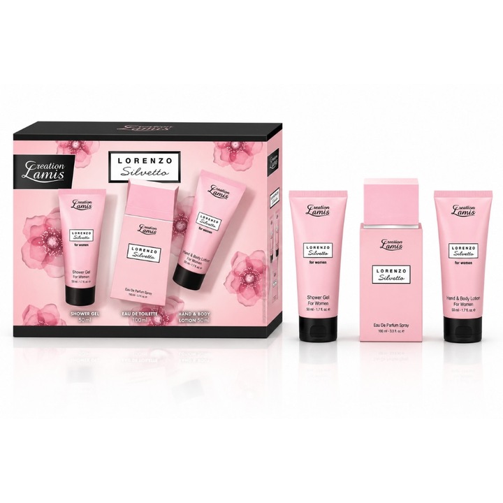 Ajándék szett nőknek Creation Lamis Lorenzo Silvetto, Eau de Parfum 100 ml + Tusfürdő 50 ml + Kéz- és testápoló 50 ml