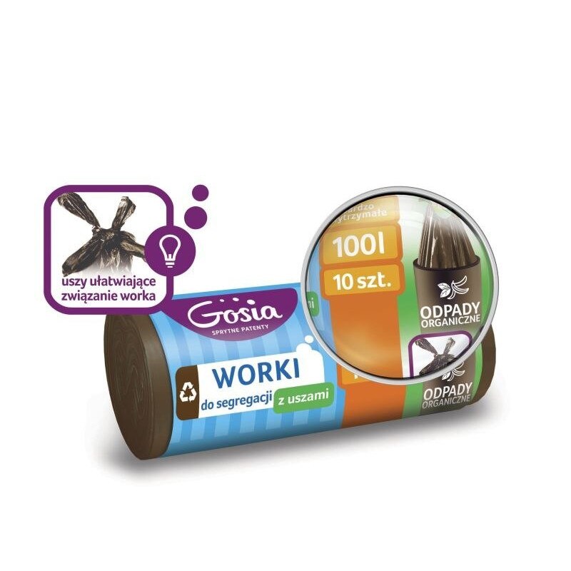 Saci menajeri cu manere POLITAN GOSIA, 100L, 10buc/rola, Maro