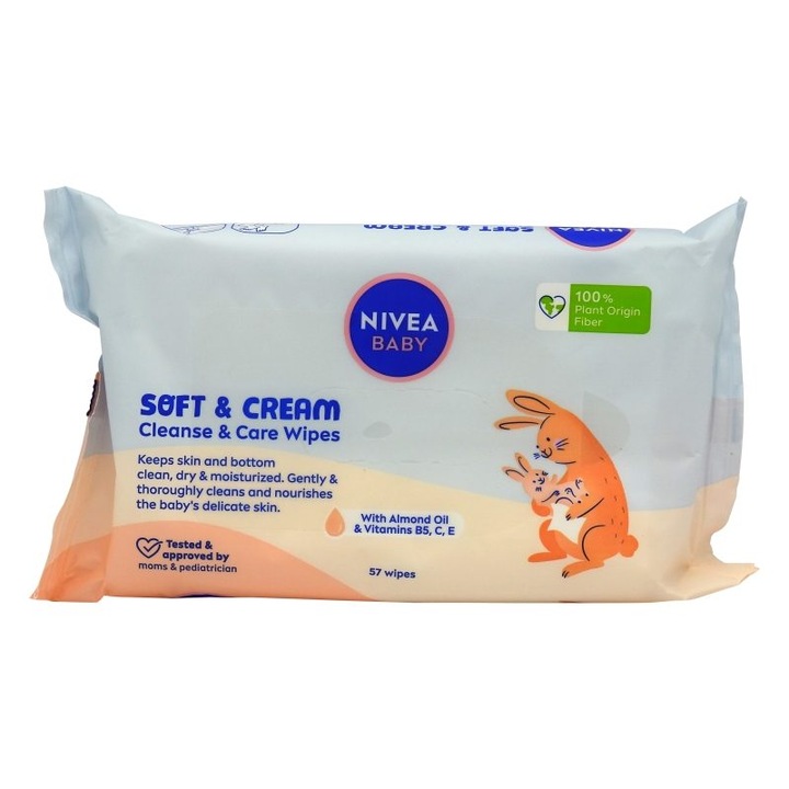 Nedves Törlőkendő, Nivea Baby, 57 db Soft Cream