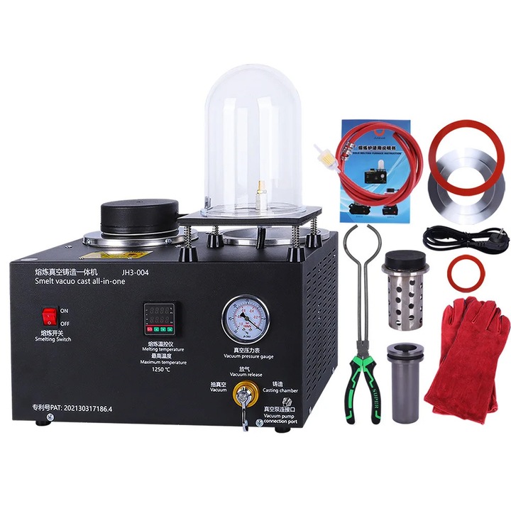 Cuptor topire metal pentru bijuterii, Masina de turnare in vid, 2 kg capacitate, 1150°C max, 220V, Afisaj digital, Pentru aur si argint