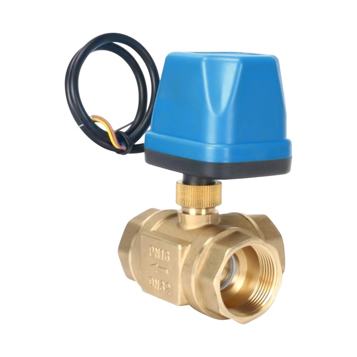 Електрически сферичен кран, 3-пътен 6W, DN32 G1 1/4, месинг, 1,6 MPa, за течности и газове