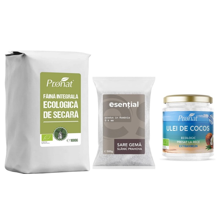 Pachet Bio pentru Acasa – Faina Secara Pronat, Ulei de Cocos si Sare Slanic Prahova
