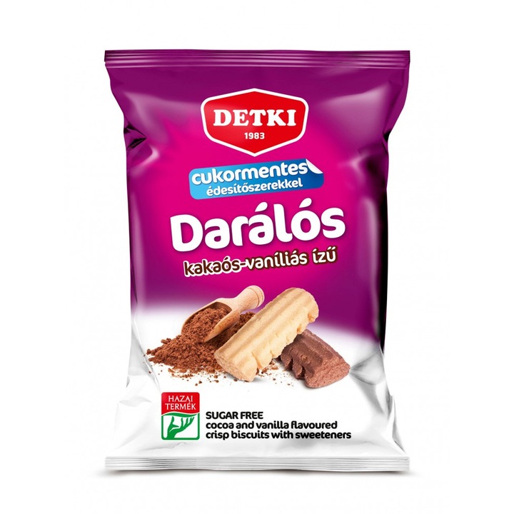 Biscuiti fragezi cu vanilie si cacao fara zahar Detki, 180g