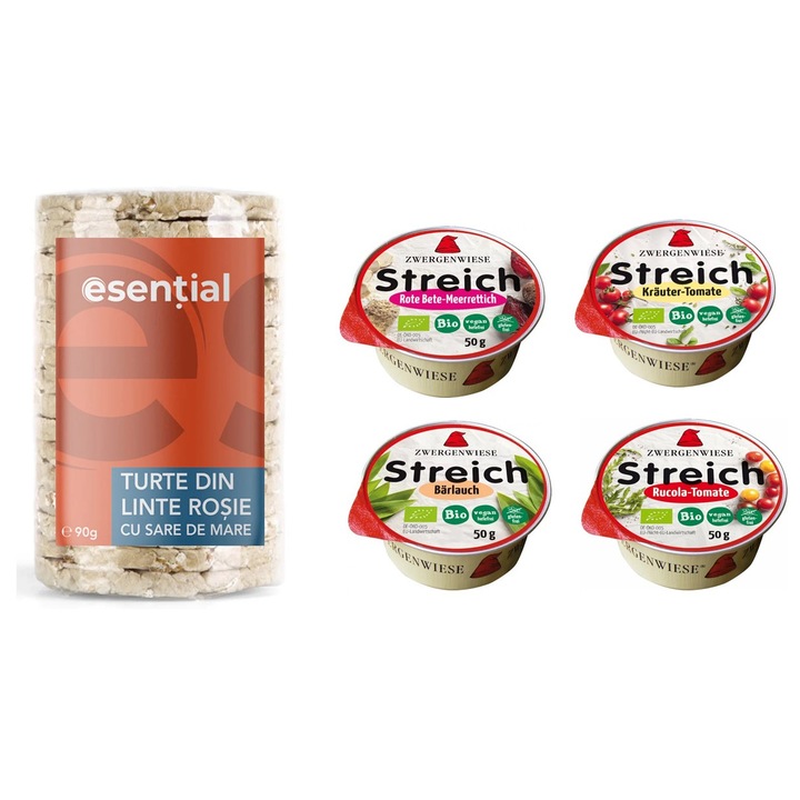 Snack Csomag: 4x Zwergenwiese Növényi Krémek + Vöröslencse Tortilla Tengeri Sóval 90 g Esential