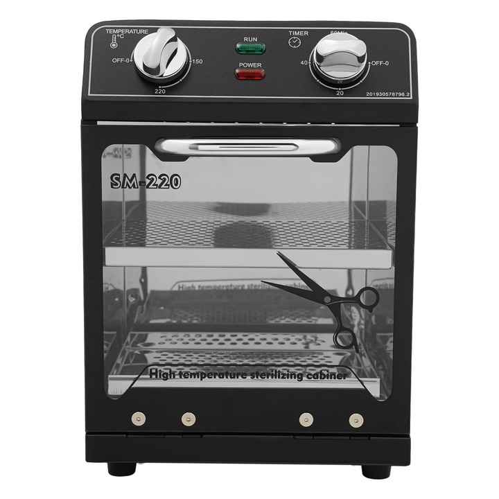 Стерилизатор с горещ въздух 8L, SM-220, 600W, 0–220°C, Таймер 0–60 мин, За инструменти за маникюр и стоматология, EU щепсел, Черен