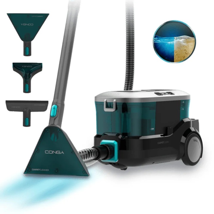 Cecotec porszívó és mosó, Conga CarpetClean 10000 EasyHome, 16 kPa szívóerő, ideális szőnyegekhez/kárpitokhoz/autóhoz/ablakokhoz, 3 literes tiszta víztartály, 1.5 literes használt víztartály, 7 méteres működési terület, kerekek a szállításhoz, zöld