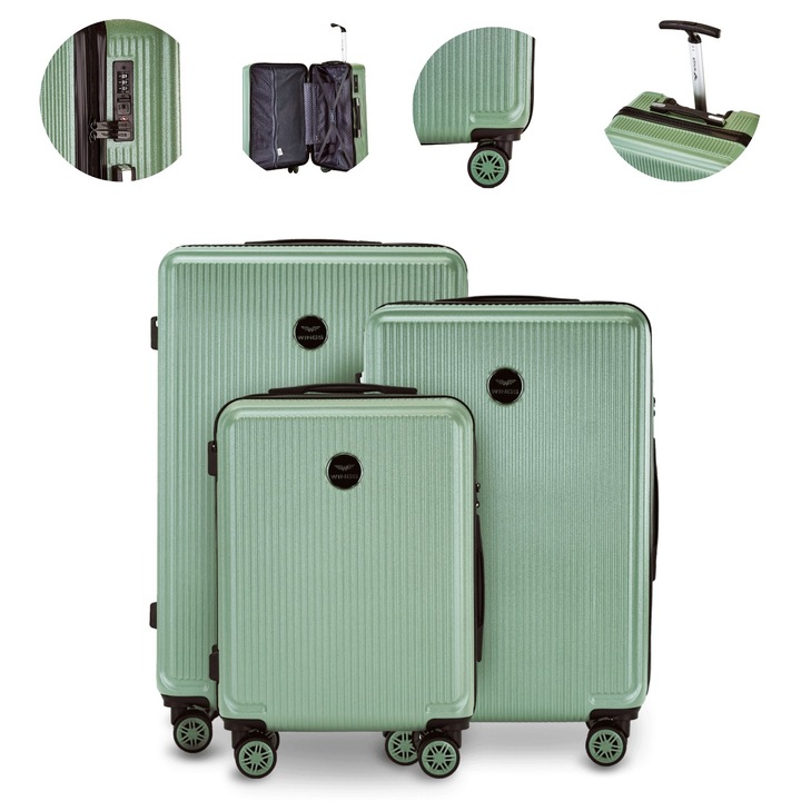 Wings Afrikai Sas Bőrönd Szett 3 Darabos, 100% Polikarbonát, Kézipoggyász, Közepes és Nagy Trolley, Kapacitás 38 L 63 L 97 L, TSA Zárak, 4 Dupla 360°-os Kerék, Teleszkópos Fogantyúk és Oldalsó Poggyászkampó