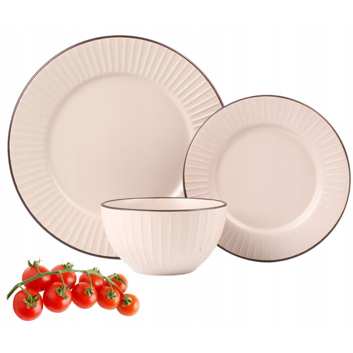 18 részes étkészlet, Prima Deco, Brenta Matte, 6 személyes, kerek, bézs-barna, 6 db lapostányér, 6 db desszertes tányér, 6 db mélytányér, mázas porcelán, mosogatógépben mosható, mikrohullámú sütőben használható