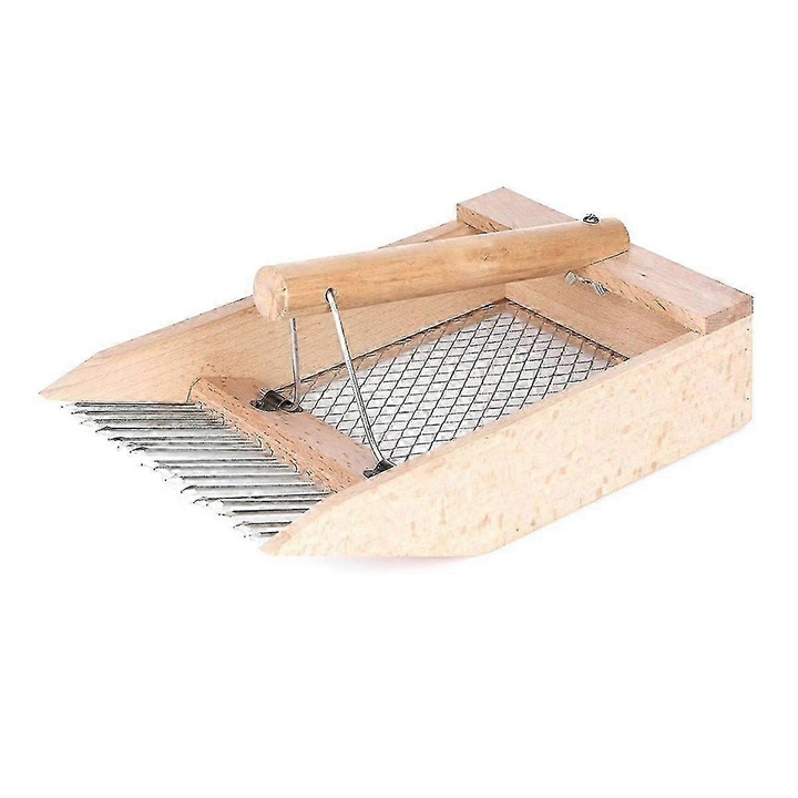 Colector fructe, lemn si otel inoxidabil, maro, 1 buc