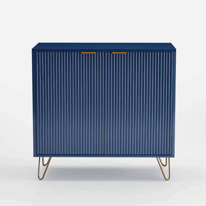 Tárolószekrény, Komód 2 Ajtóval, Modern Minimalista Design, Fa, Nappaliba és Hálószobába, Sötétkék