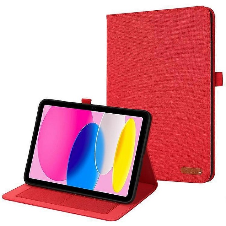 Husa tableta, piele PU si TPU, rosu, 10.9 inch, suport si slot carduri