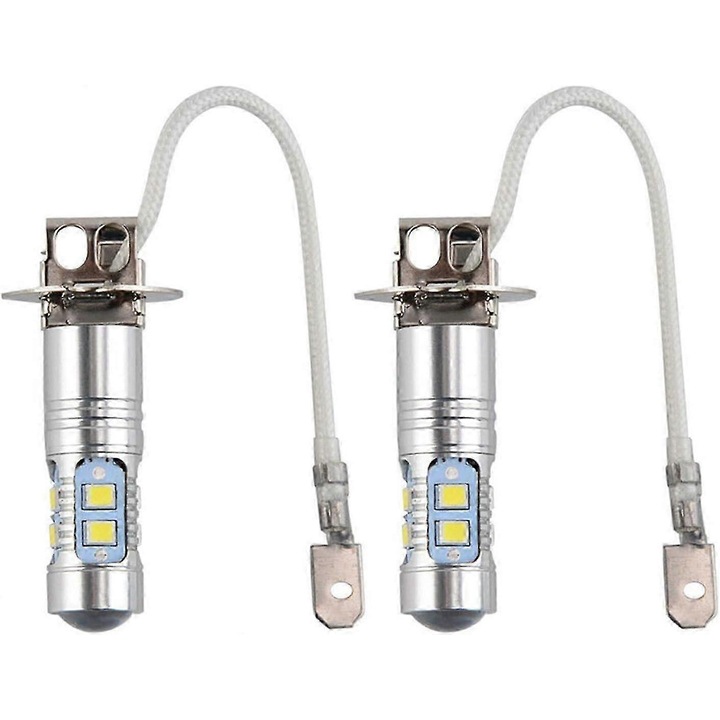 LED H3 izzók, 2 darabos készlet, alumínium, fehér, 4.2x1.2cm