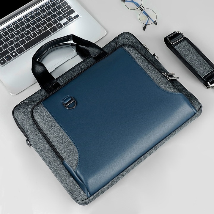 Geanta laptop 14-17,3 inch, rezistenta la apa, albastru, ultrasubtire, unisex