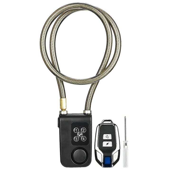 Lacat antifurt cu telecomanda, cablu otel 10mmx80cm, rezistent apa si praf, 9.2x5.5x3.4cm