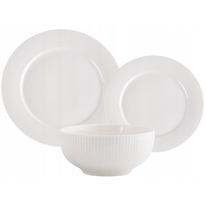 Étkészlet, Prima Deco, Harmony, 18 részes, 6 személyes, porcelán, mosogatógépben mosható, mikrohullámú sütőben használható, fehér mintával, szett: 6 db lapostányér, 6 db desszertes tányér, 6 db