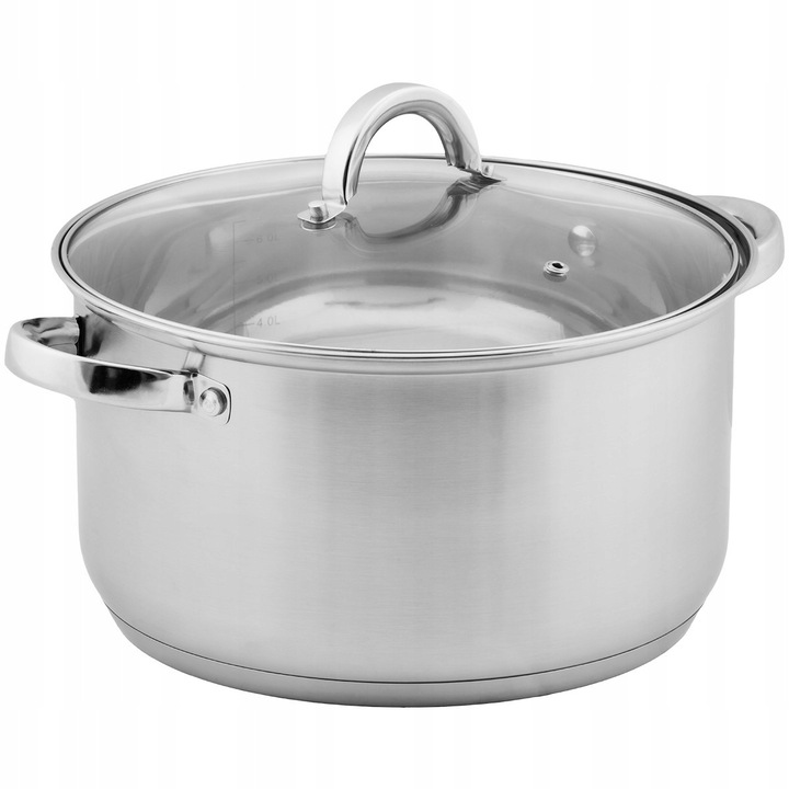 Hagyományos edény, Topfann, 6 l acél, 26 cm, gáz-, indukciós, kerámia-, elektromos, halogén főzőlaphoz alkalmas, ezüst, fedővel, rozsdamentes acél, mosogatógépben mosható