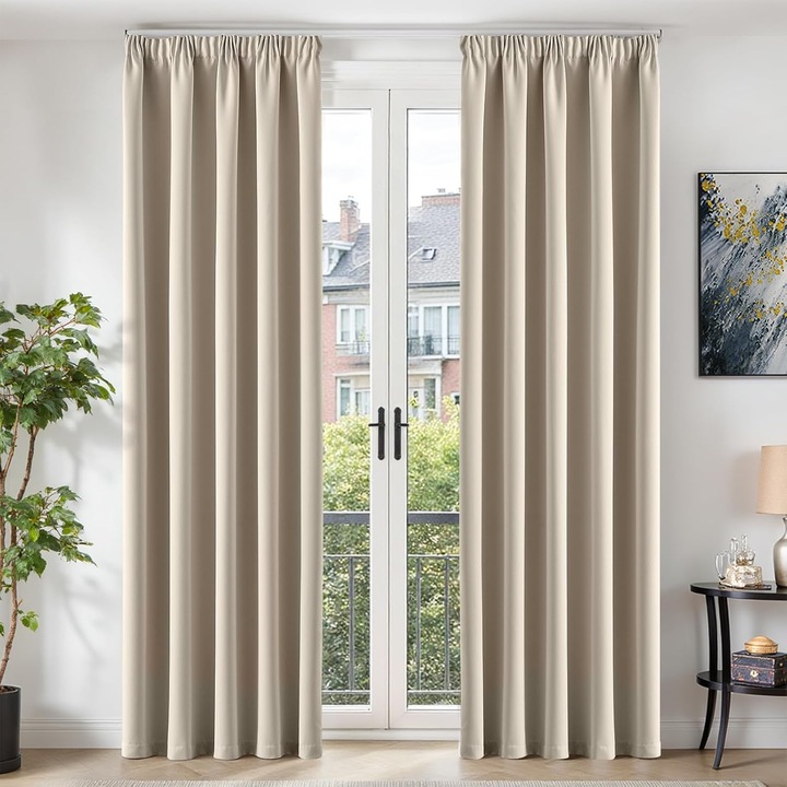 Fényzáró függönyök ráncolószalaggal/alagúttal 245x140 BÉZS - Topick - 2 DB