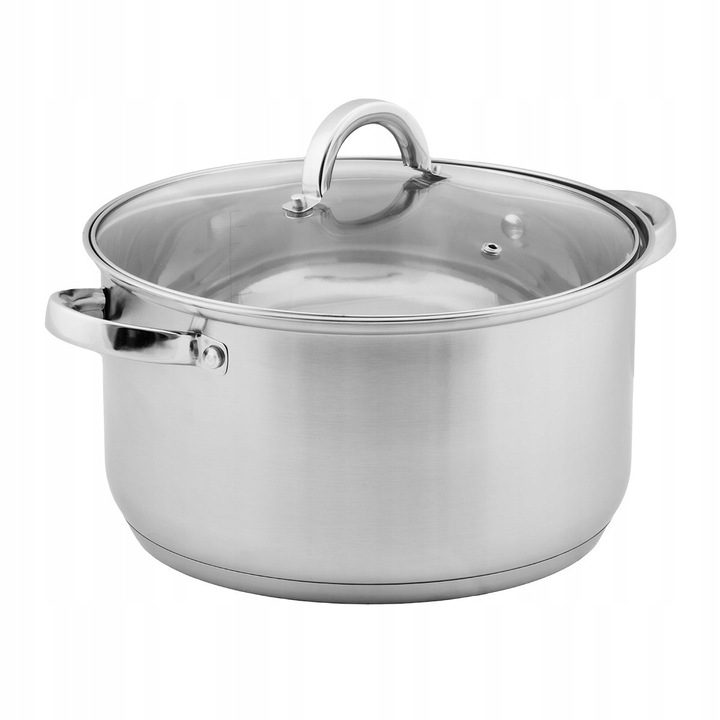 Topfann hagyományos edény, acél, 5 l, 24 cm, üvegfedővel, indukciós, gáz, kerámia, elektromos és halogén tűzhelyhez alkalmas, ezüst, rozsdamentes acél, fogantyúkkal, mosogatógépben mosható