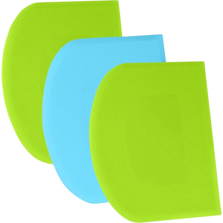 Set 3 raclete aluat flexibile, plastic PE, verde-albastru, 12x9.5cm