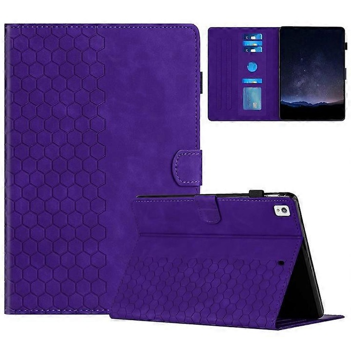 Husa tableta piele PU multicolor model fagure 10.2 inch cu suport reglabil si sloturi card