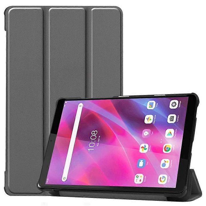 Husa tableta tri-fold cu suport, gri, 20x12cm