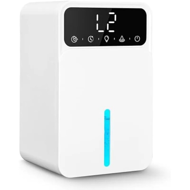 Dezumidificator portabil 1500ml, timer, lumina LED multicolor, silentios, compact