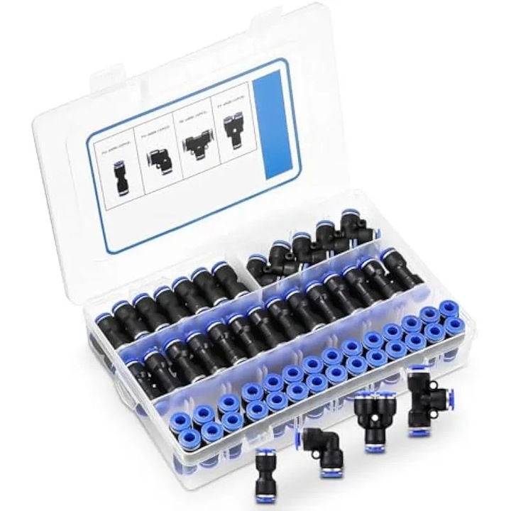 Set 60 conectori pneumatici 6mm, plastic, multicolor