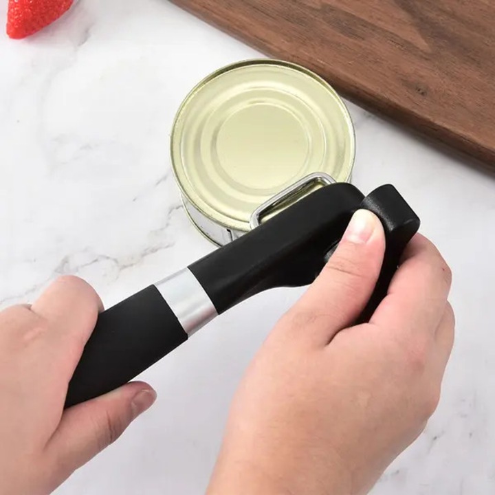Kézi konzervnyitó rozsdamentes acélból, palacknyitóval, ergonomikus fogantyúval